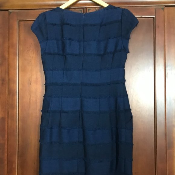 Nanette Lepore Blue Fringe Tweed Square Neck Dress Size 12 - Picture 7 of 11